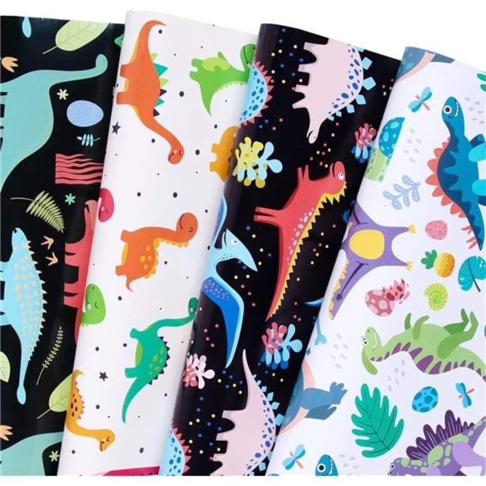 Dinosaur Wrapping Paper for Kids , Birthday Gift , 12 Sheets Each 20 x 29 Inches
